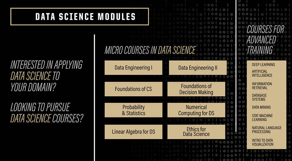 List of Data Science connector modules and CS courses for advanced training.