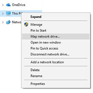 Map network drive in Windows 10